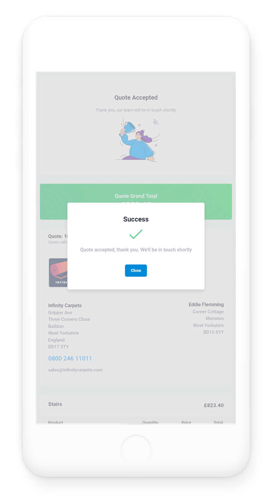 QuickQuotes PRO - Customer accepts quote