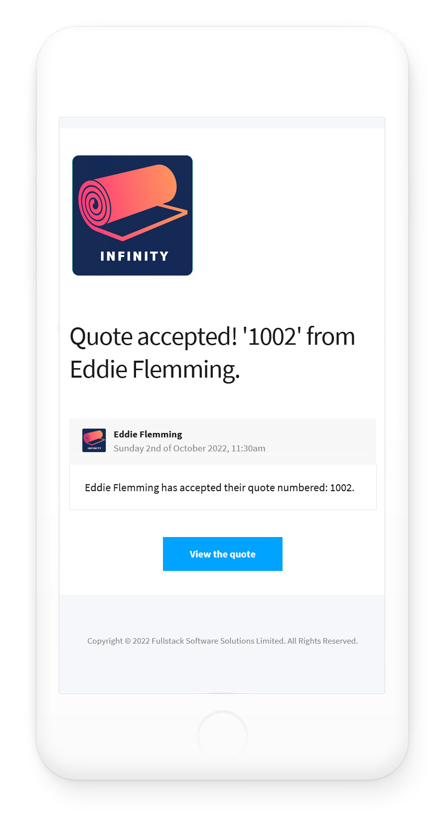 QuickQuotes PRO - Company is emailed alerting them of the quote being accepted